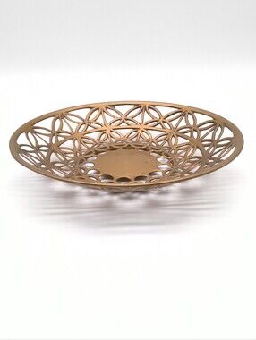 Vintage Korean 1970s Brass Cutwork Decorative Bowl - Lattice Pattern